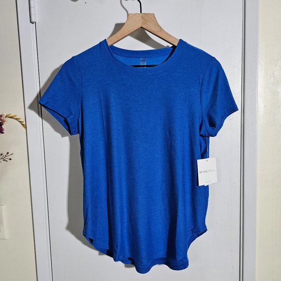 🏷️NWT Beyond Yoga On the Down Low T-Shirt In Azure Blue Heather - Size Small - Picture 4 of 10